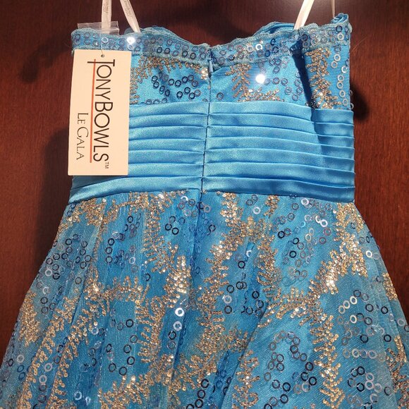 Tony Bowls 112547 Turquoise Sequin Size 2 Prom Dress - Picture 6 of 8